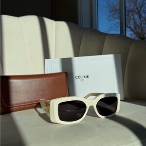 Celine Cream Rectangular Sunglasses with Black Lenses